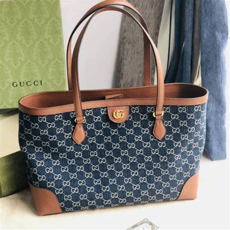 gucci denim pearl bag|Gucci ophidia medium tote bag.